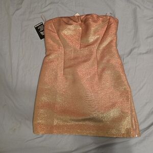 Express Gold Metallic Strapless Cocktail Dress